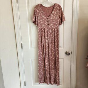 A:glow Mauve Floral Print Maternity Maxi Dress With Button Detail